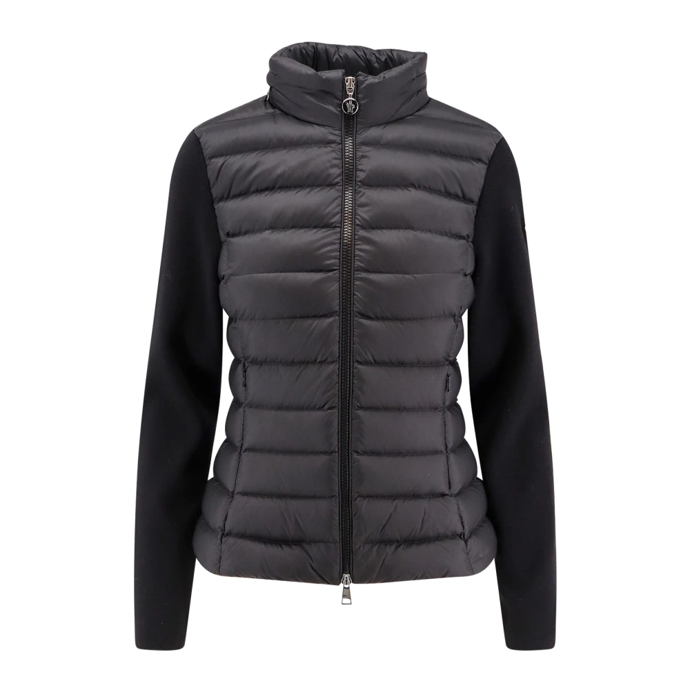 Moncler Nylon en wol cardigan jack met capuchon Black Dames