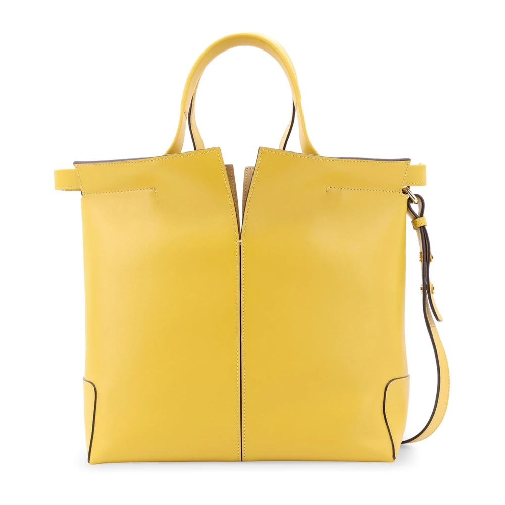 TOD'S Leren Handtas met Frontaal Logopatch Yellow Dames