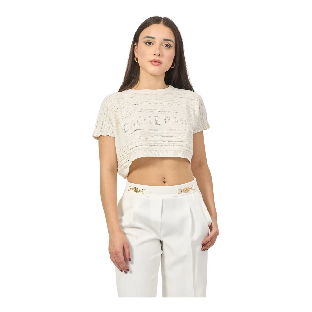 Gaëlle Paris Geknipte geperforeerde logoshirt Beige Dames