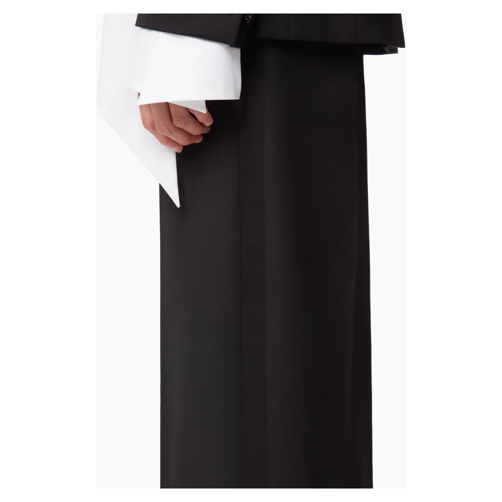 Nina Ricci Zwarte Wijde Pijp Satijnen Trim Broek Black Dames