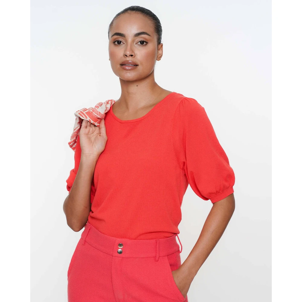 Geisha Trui met korte mouwen en schouderplooien Red Dames