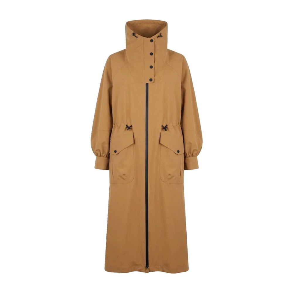 Herno Brown Trench Coats, Female, M, Long Funnel-Neck Trench Coat