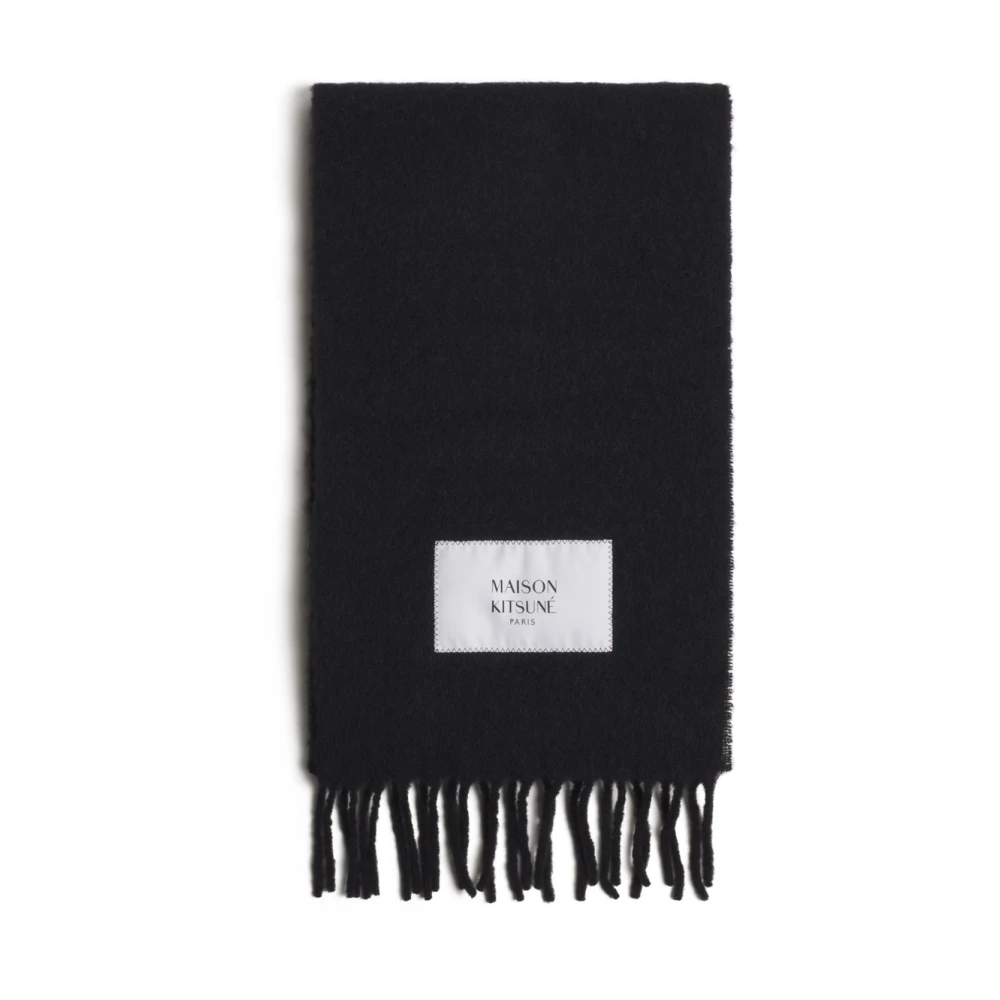 Maison Kitsuné Uomo Nero - Sciarpa Con Logo E Frange - Accessories - One Size - Immagine 2