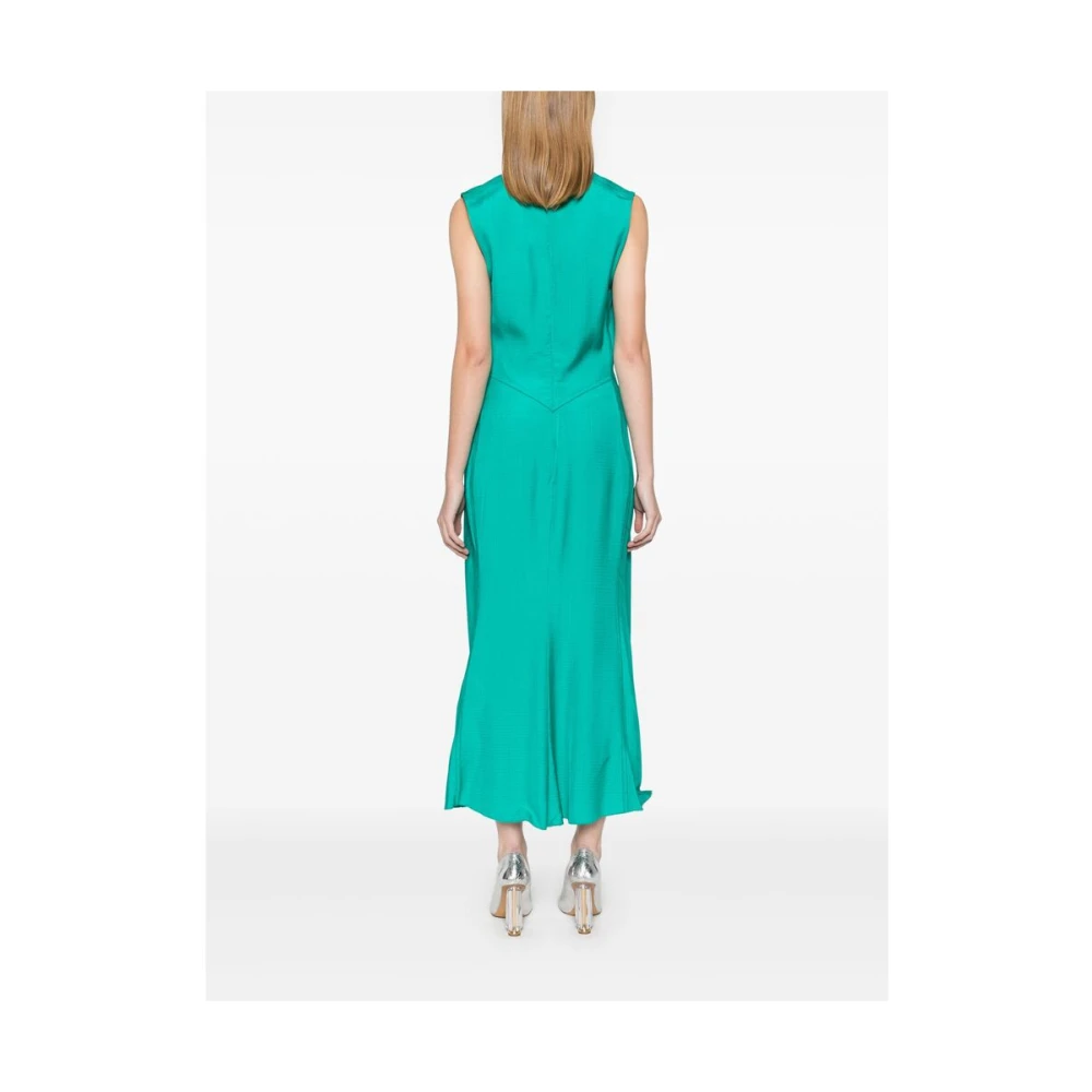 Victoria Beckham Teal Green V-hals Jurk met Gerimpelde Plooien Green Dames