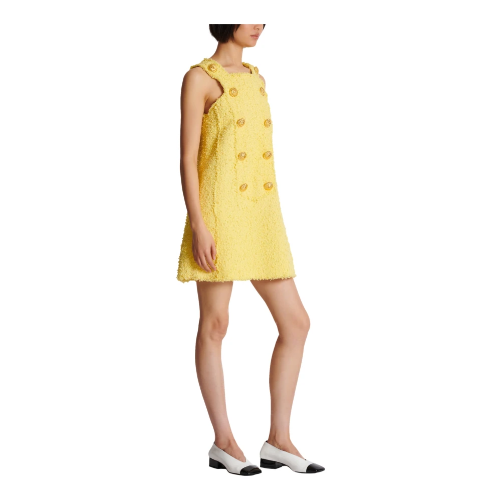 Balmain Tweed swingjurk met geknoopte plastron Yellow Dames