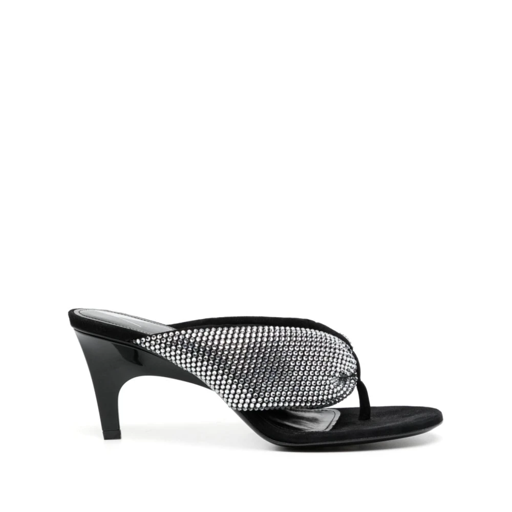 The Attico Gray Heeled Mules, Female, 3 Uk, Silver Rhinestone Embellished High Heel Sandals