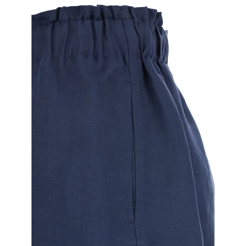 Eleventy Blauwe Linnen Trekkoord Taille Shorts Vrouw Blue Dames