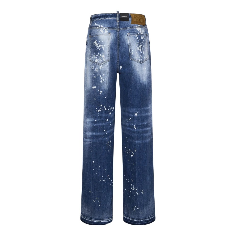 Dsquared2 Blauwe Wijde Spijkerbroek met Rauwe Zoom Blue Dames