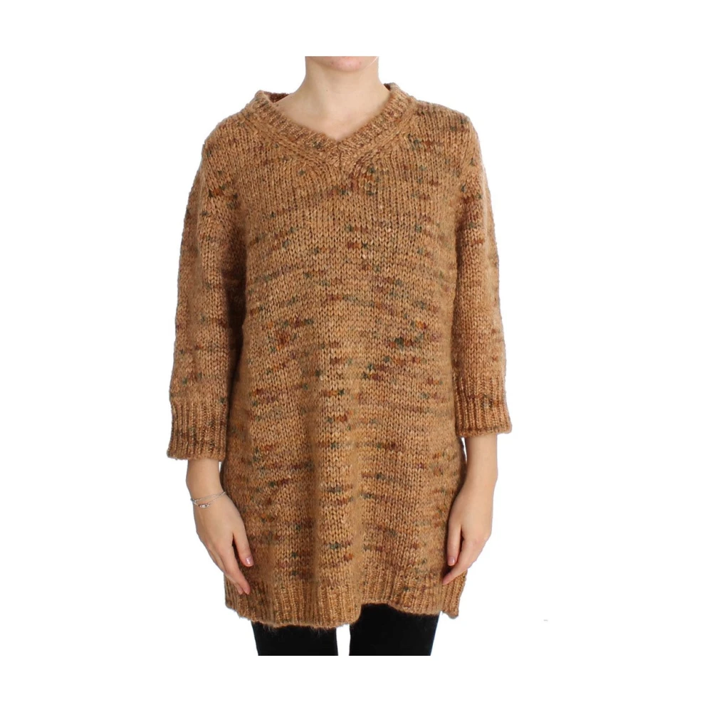Pink Memories Oversize V-Neck Sweater Bruin Wol Brown Dames