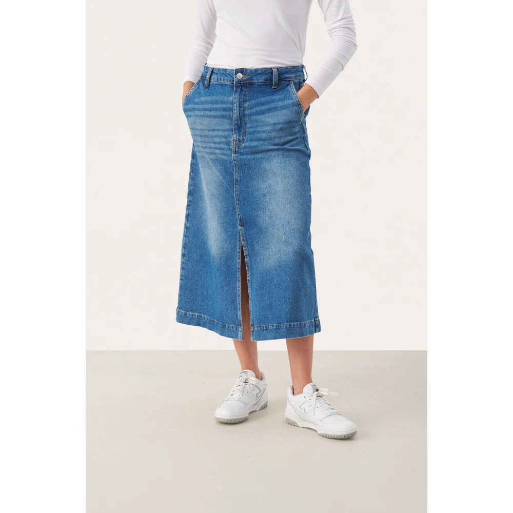 Part Two Lichtblauwe Denim Midi Rok Blue Dames