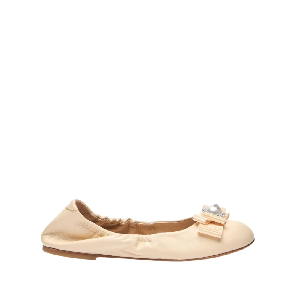 Casadei Women's Beige Bow-Detail Ballet Flat - Ballerina Shoes - 6 Uk - Shoes