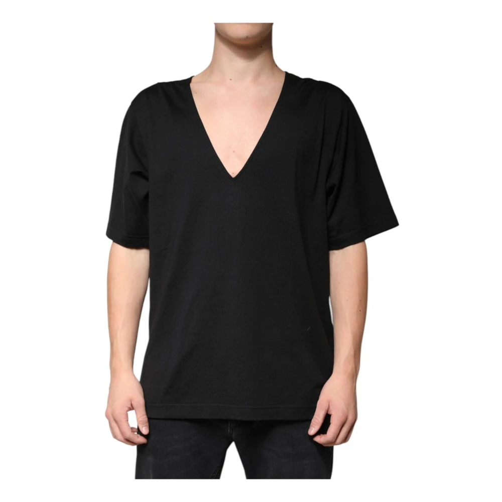 Dolce & Gabbana Zwart Katoenen V-hals T-shirt Black Heren
