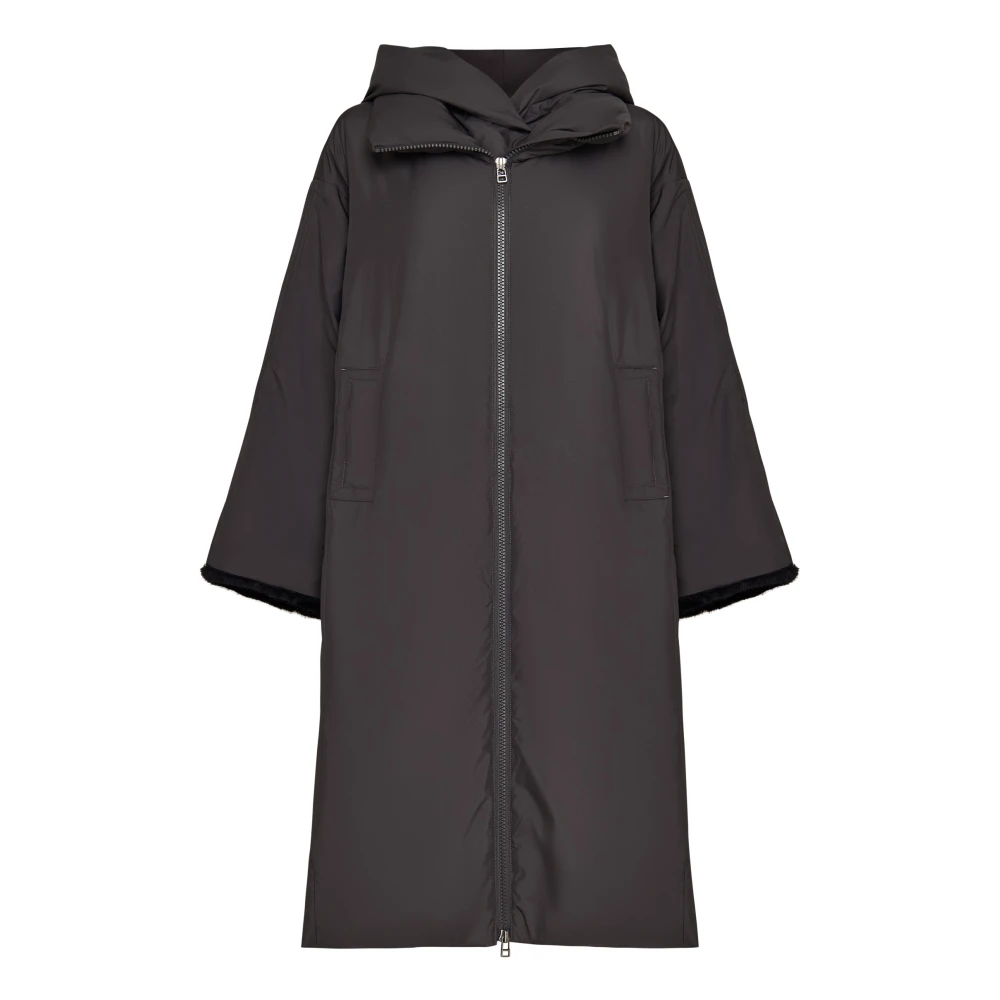 Cesare Gaspari Oversized gewatteerde jas met capuchon en nepbont manchetten Grijs Gray Dames
