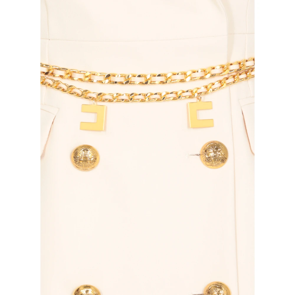 Elisabetta Franchi Ivoor Jurk met Peak Revers Beige Dames