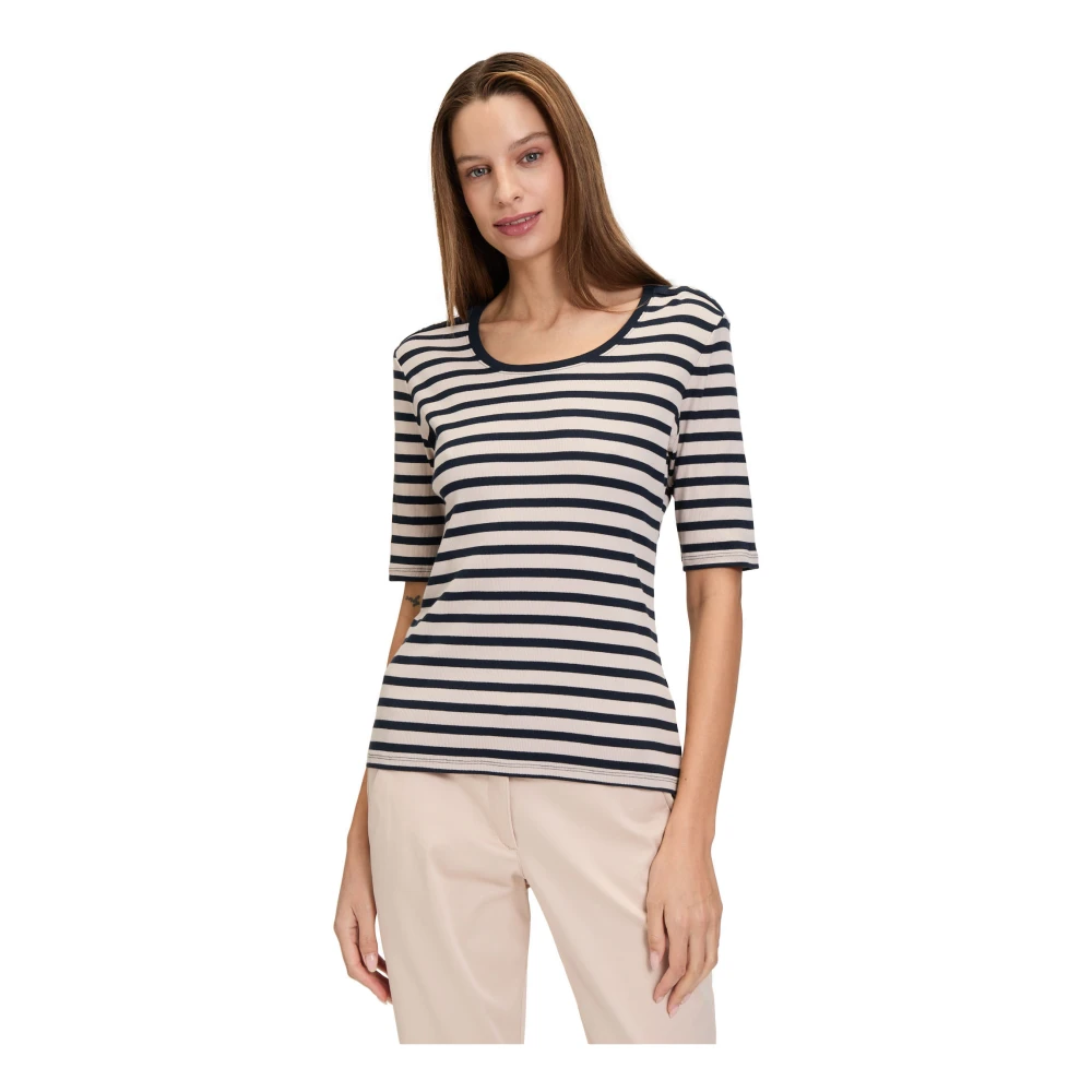 Betty Barclay Gestreept Geribbeld Basis T-shirt Beige Dames