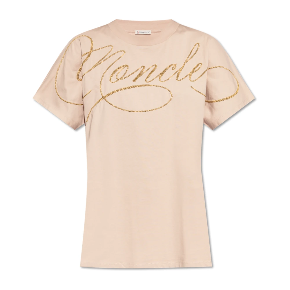 Moncler T-shirt met geborduurd logo Pink Dames