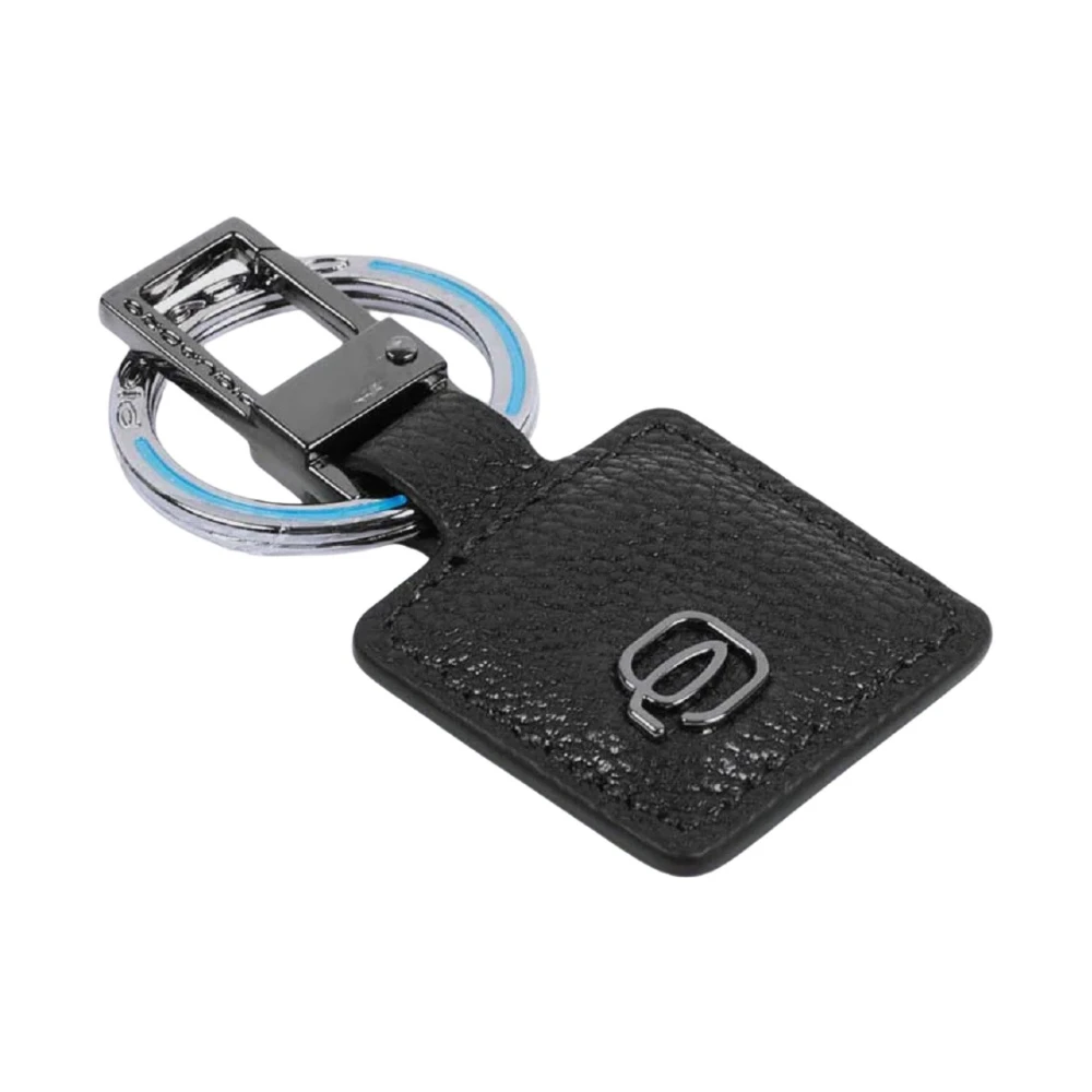 Piquadro Zwarte leren sleutelhanger met karabijnhaak Black Heren