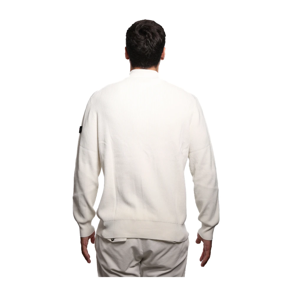 Peuterey Witte katoenen trui met geribbelde textuur White Heren