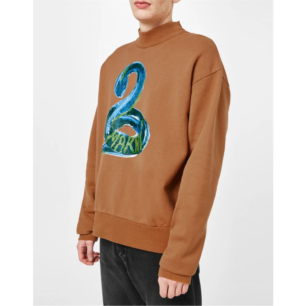 Marni Logo Geborstelde Sweatshirt Earth Of Siena Brown Heren