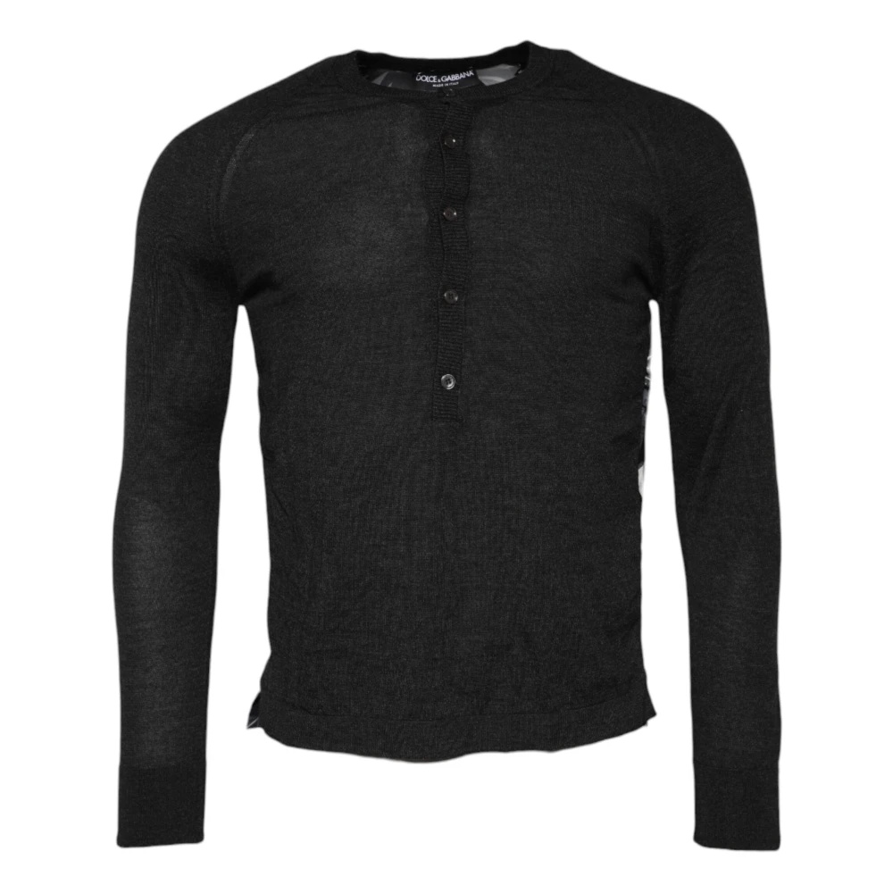 Dolce & Gabbana Black Cashmere Knitwear, Male, Xs, Palm Leaf Print Knitted Jumper