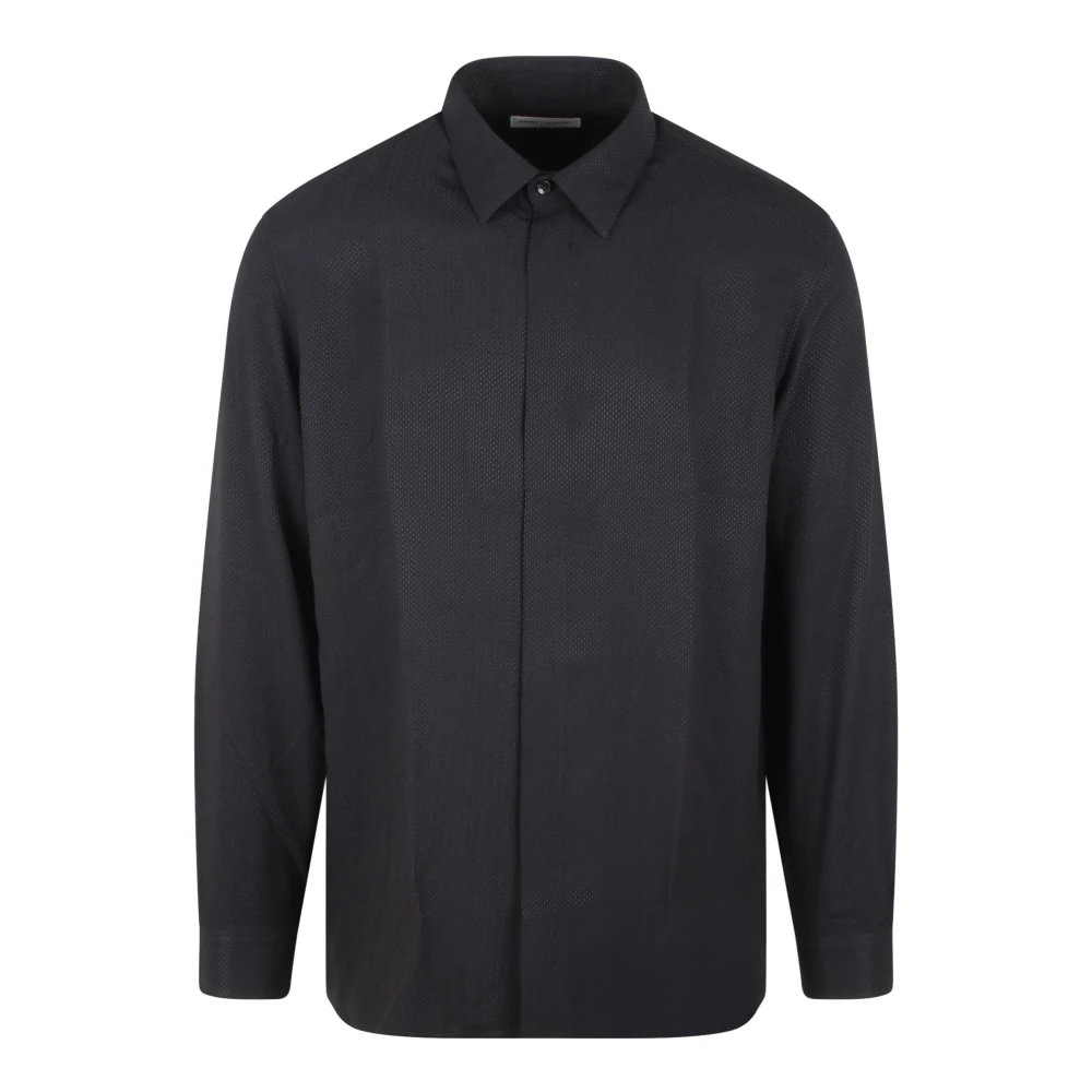 Saint Laurent Zijde Viscose Blend Piqué Shirt Black Heren