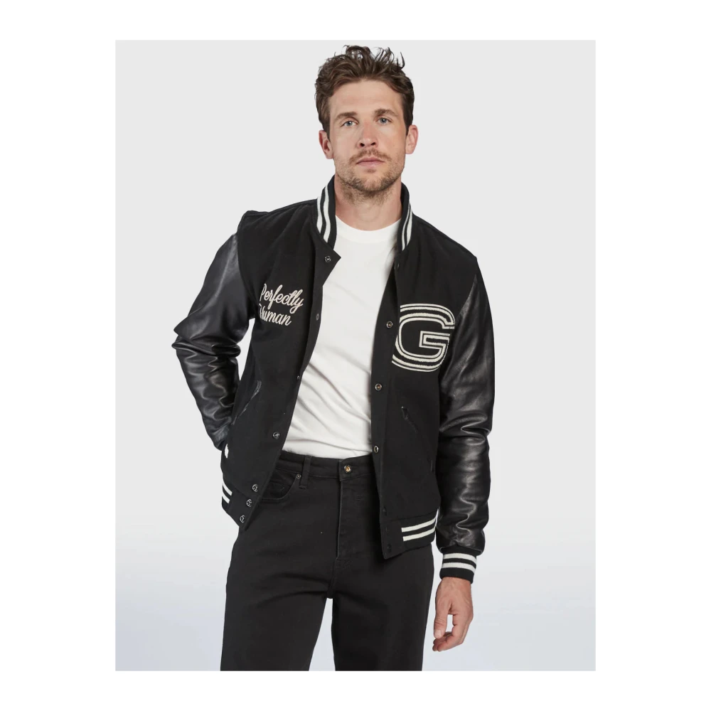 Gabba Zwarte varsity jack van wolblend met leren mouwen Black Heren