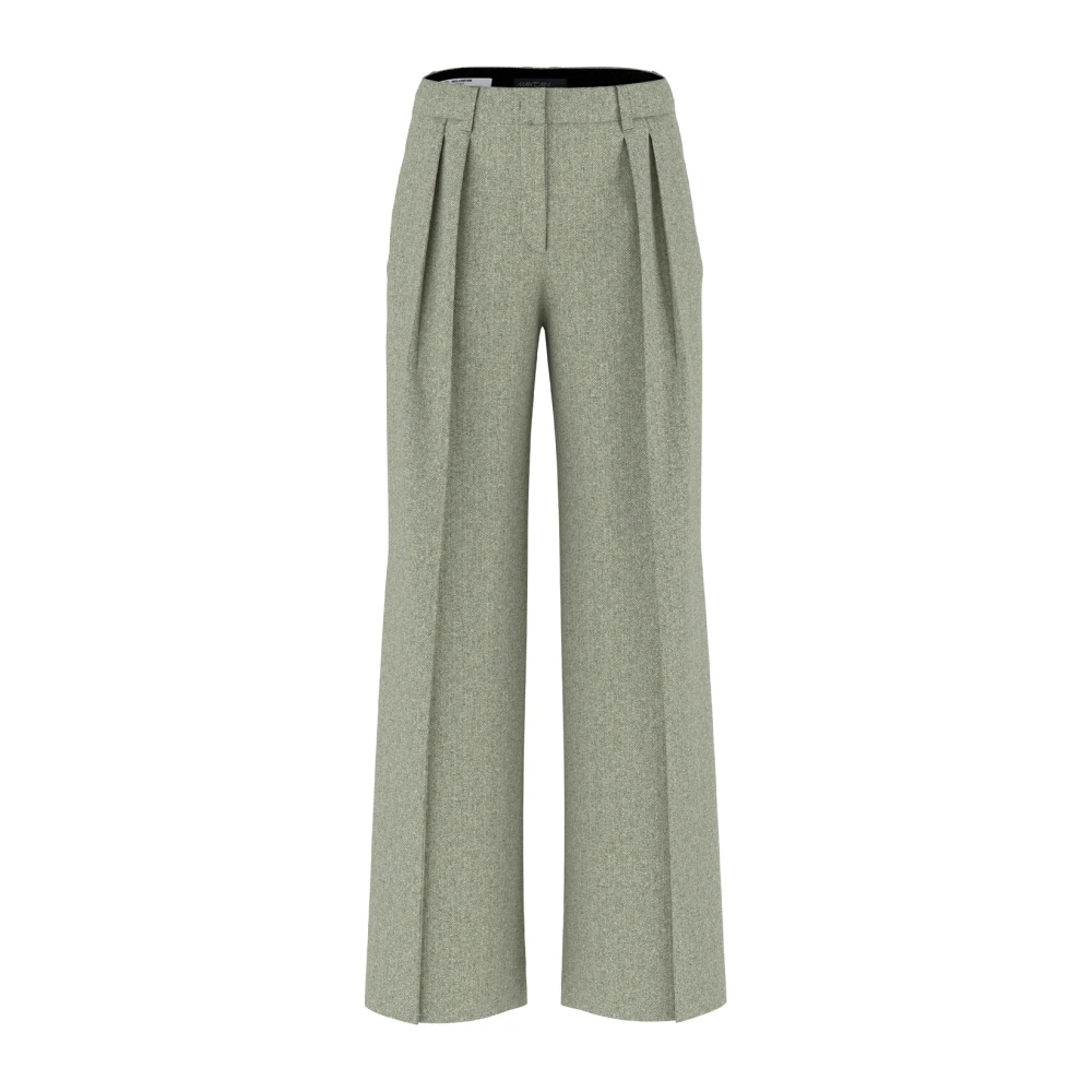 Marc Cain Wijde broek in visgraat met glittereffect Green Dames