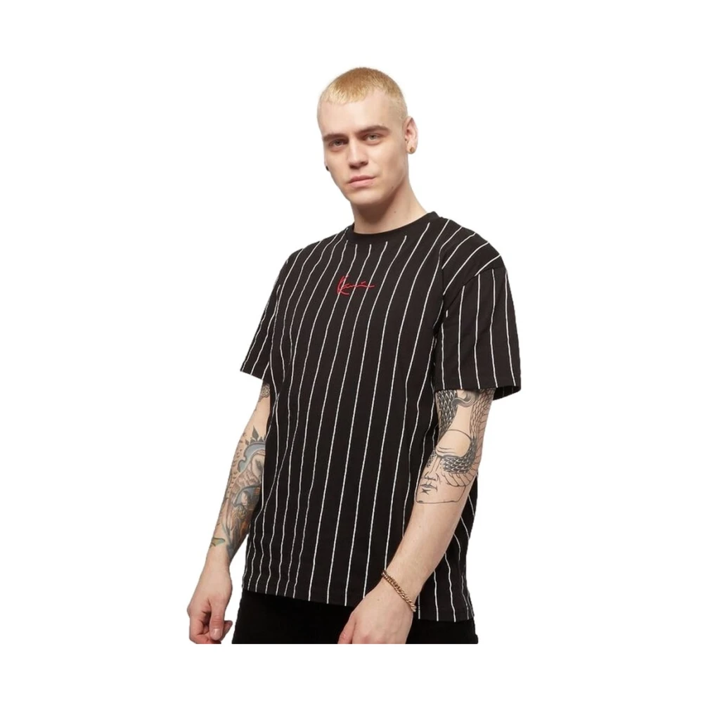 Karl Kani Zwarte Gestreepte Tee met Handtekening Black Heren
