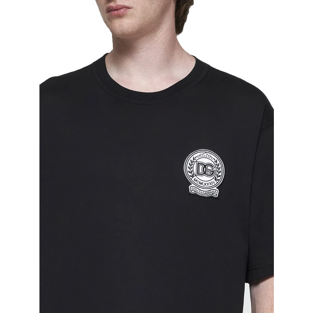 Dolce & Gabbana Zwarte Katoenen Crew Neck Logo T-shirt Black Heren