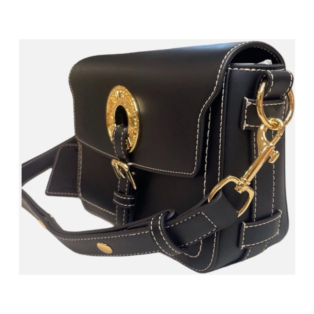 Love Moschino Zwarte schoudertas met gouden logoplaat Black Dames