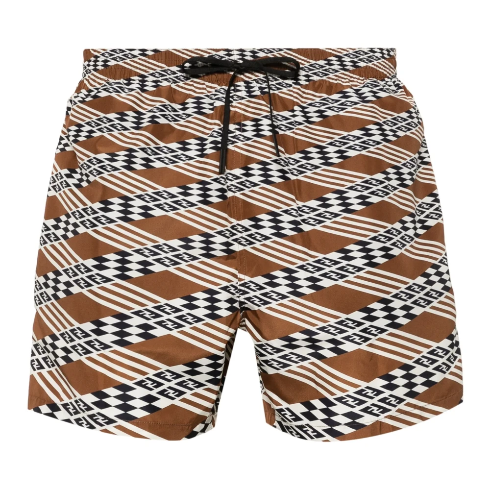 Fendi Geometrisch FF Print Zwemshorts Brown Heren