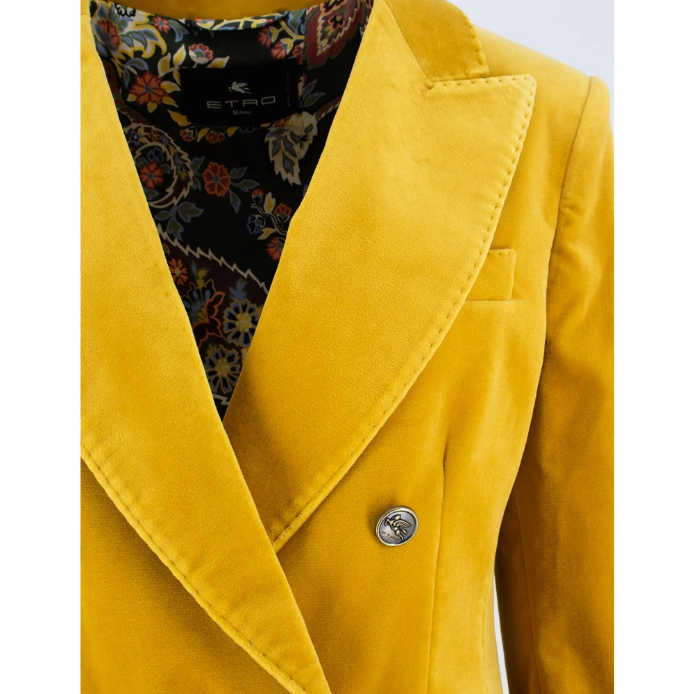 ETRO Fluwelen Double Breasted Jas met Pegasus Yellow Dames