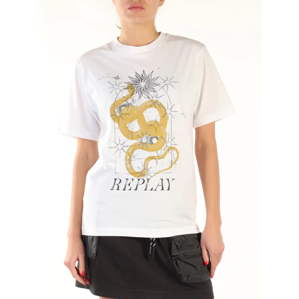 Replay Katoenen T-shirt met Voorprint White Dames