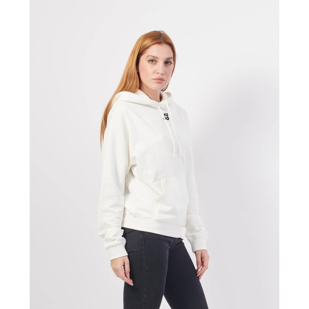 Hugo Boss Witte Hoodie Sweater met Logo Detail White Dames