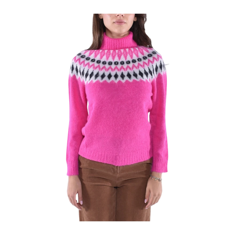 Kangra Women's Pink Turtlenecks, S, Alpaca Wool Norwegian Pattern Jumper