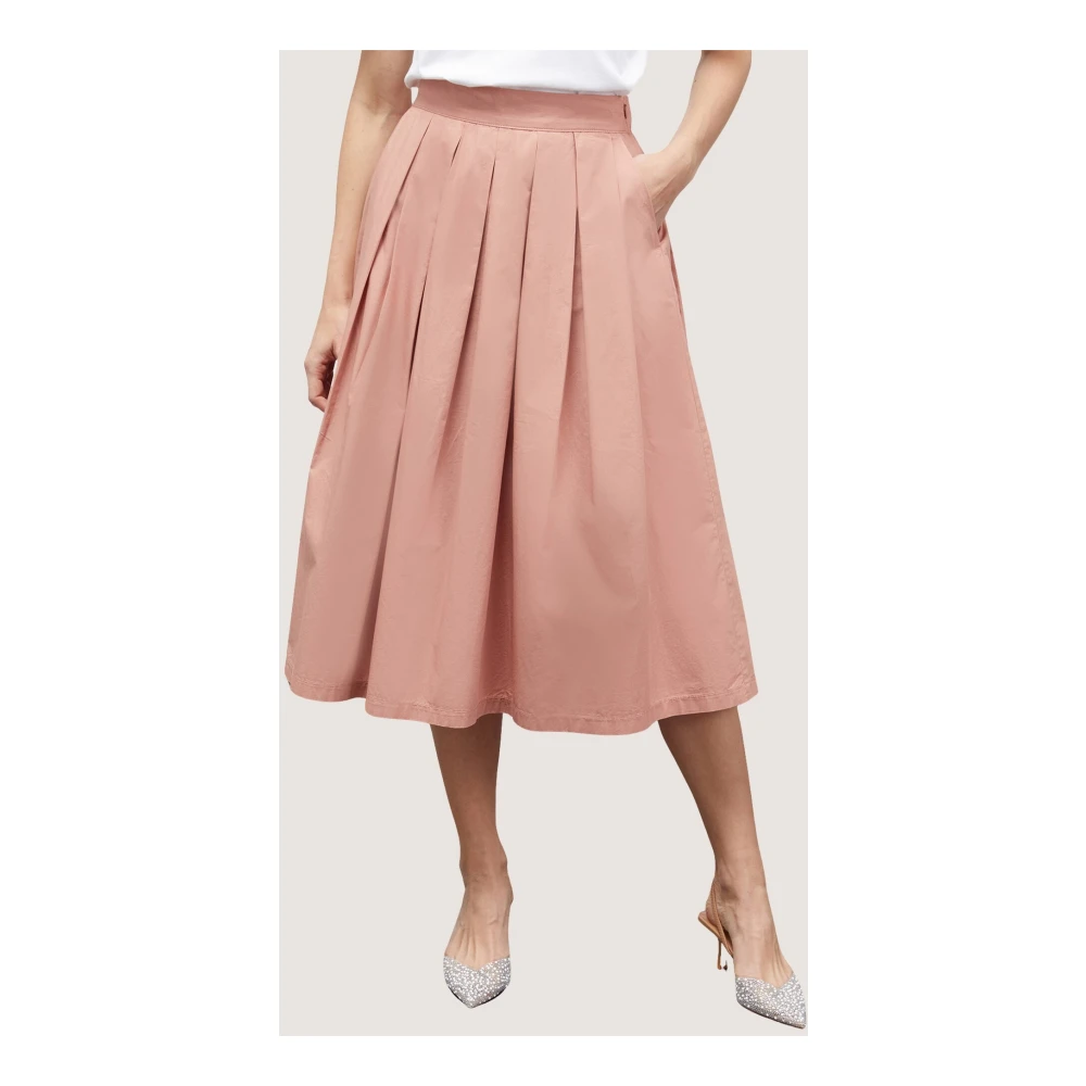 Motivi Katoenen Popeline Rok met Plooien Pink Dames
