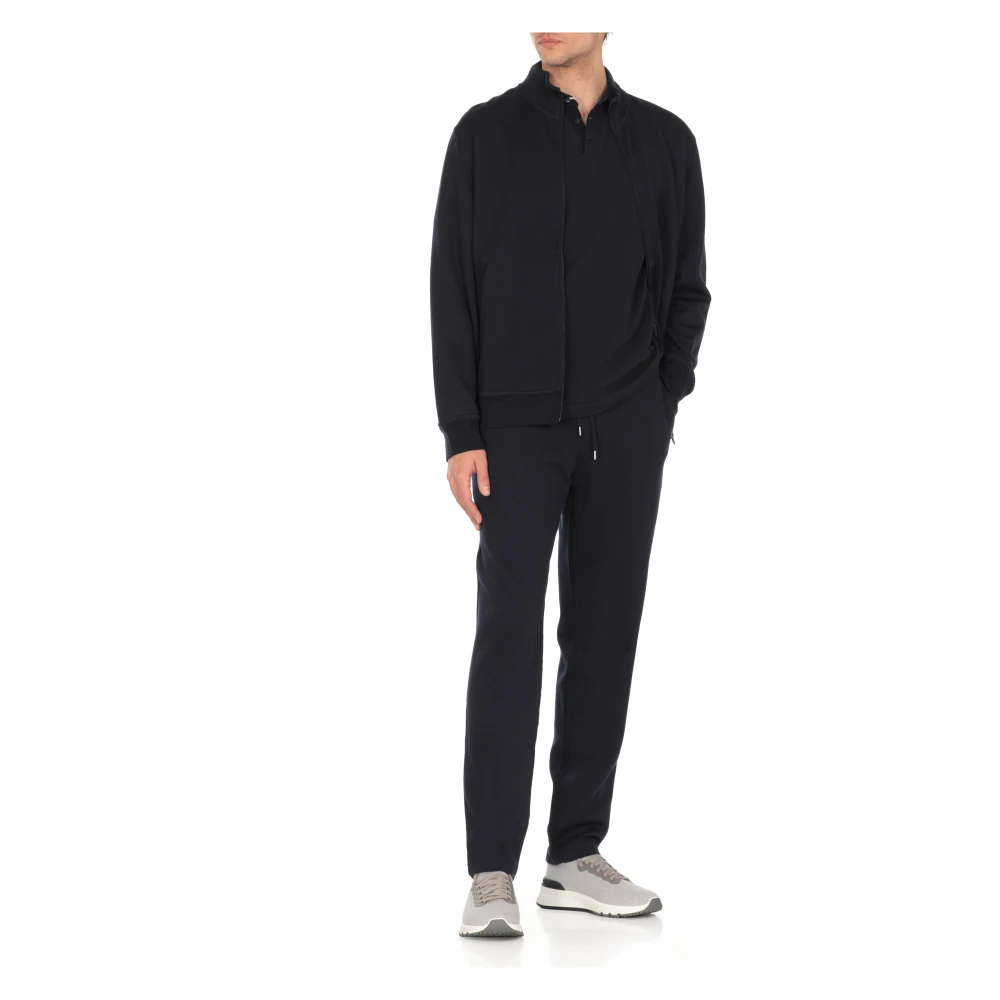 BRUNELLO CUCINELLI Blauwe Katoenmix Sweatshirt Hoge Hals Blue Heren