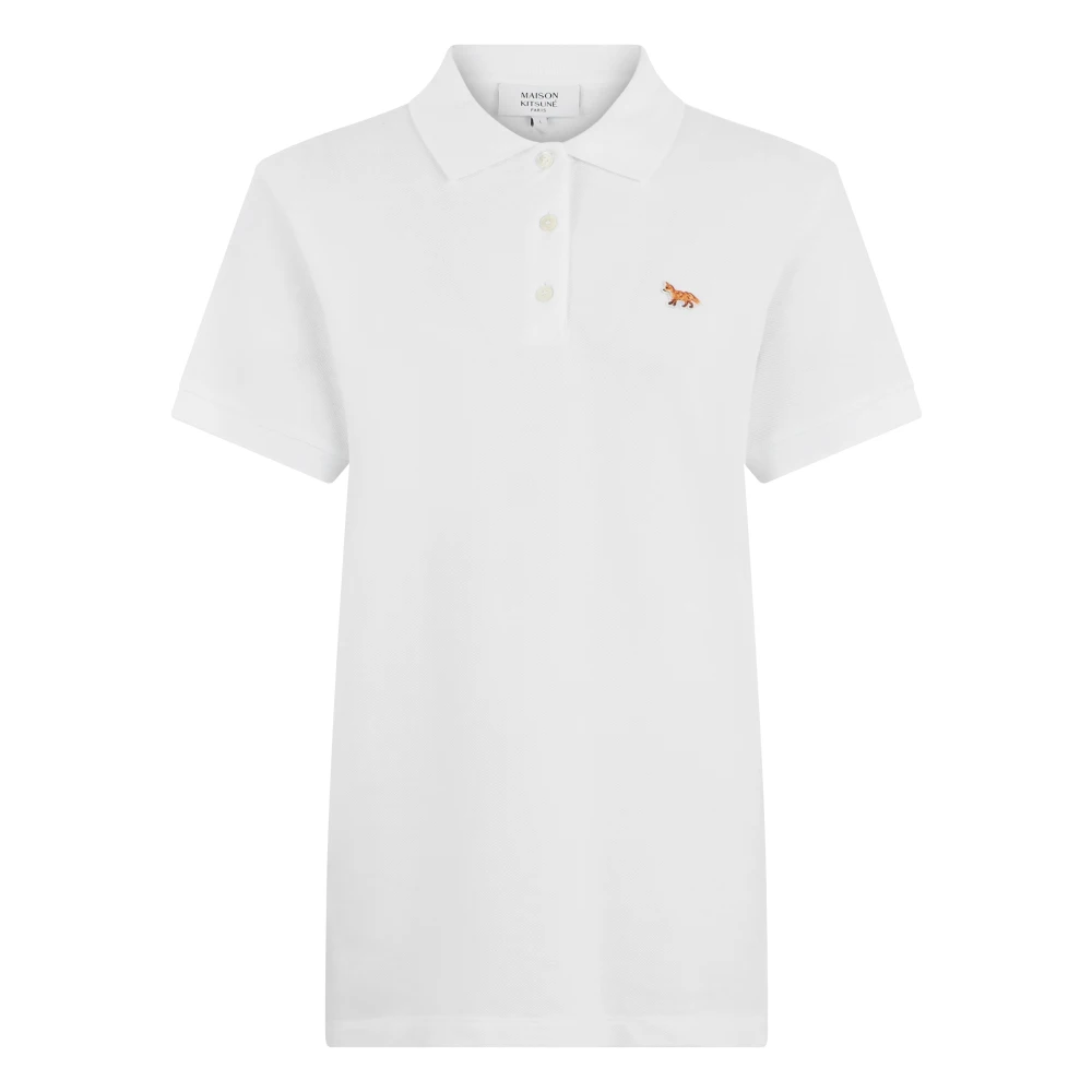 Maison Kitsuné Women's White Polo Shirts, Xs, Cotton Polo With Short Sleeves