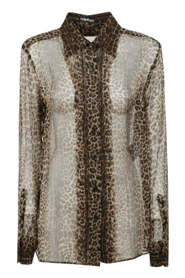 Leopardmönstrad Sidenskjorta med Veckad Detalj