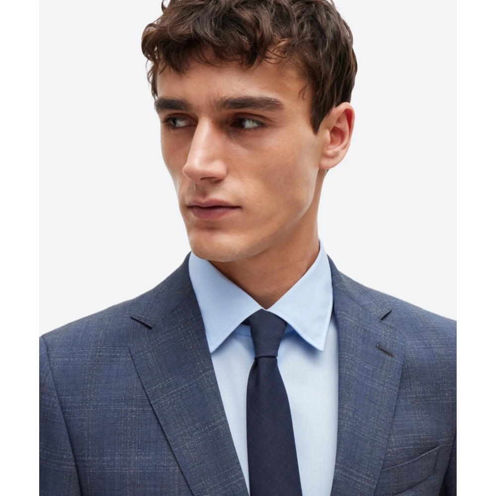 Hugo Boss Geruite wollen blend regular fit jurk Blue Heren