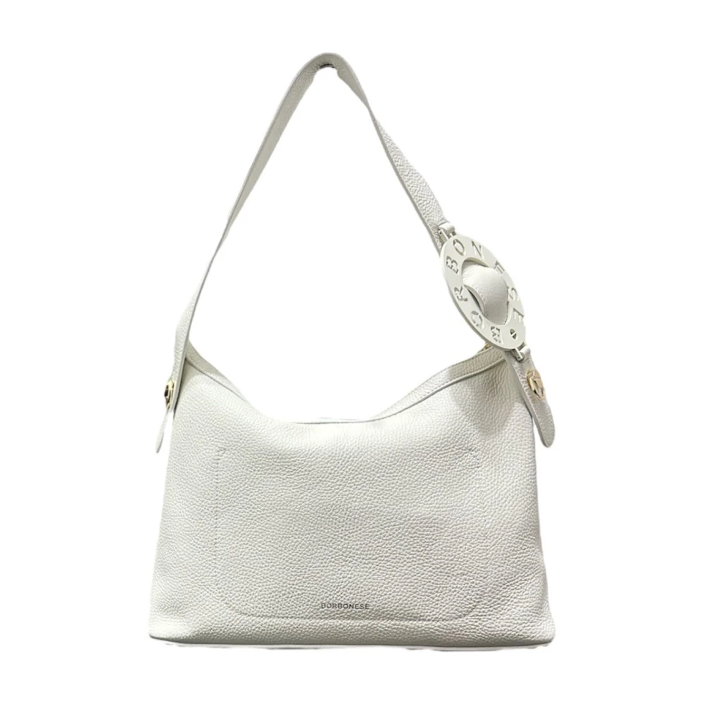 Borbonese Women's White Hobo Handbag With Zip Closure