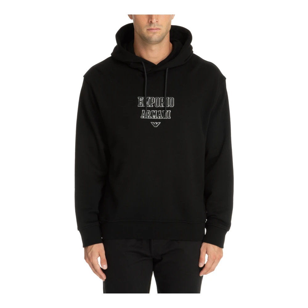 Emporio Armani Trekkoord Effen Logo Geborduurde Hoodie Black Heren