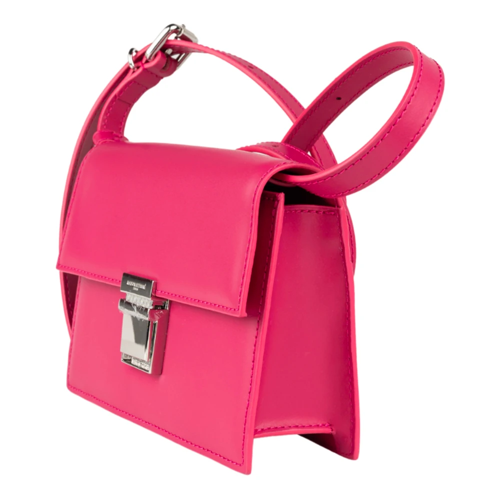 Maison Kitsuné Mini Preppy Baguette Leren Tas in Magenta Pink Dames