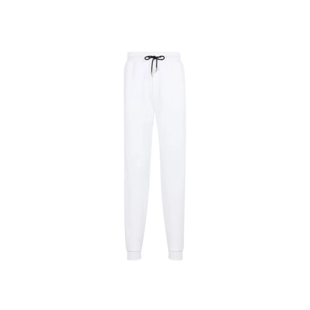 Roberto Cavalli White Sweatpants, Male, L, Logo-Print Joggers With Tiger Tooth Pendants