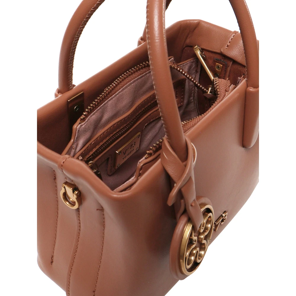 V73 Leren schoudertas met metalen logo Brown Dames