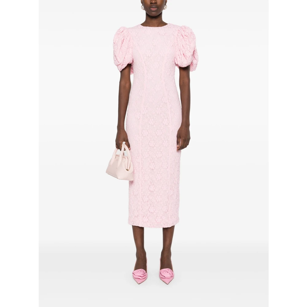 Rotate Birger Christensen Roze kanten midi fitted jurk Pink Dames