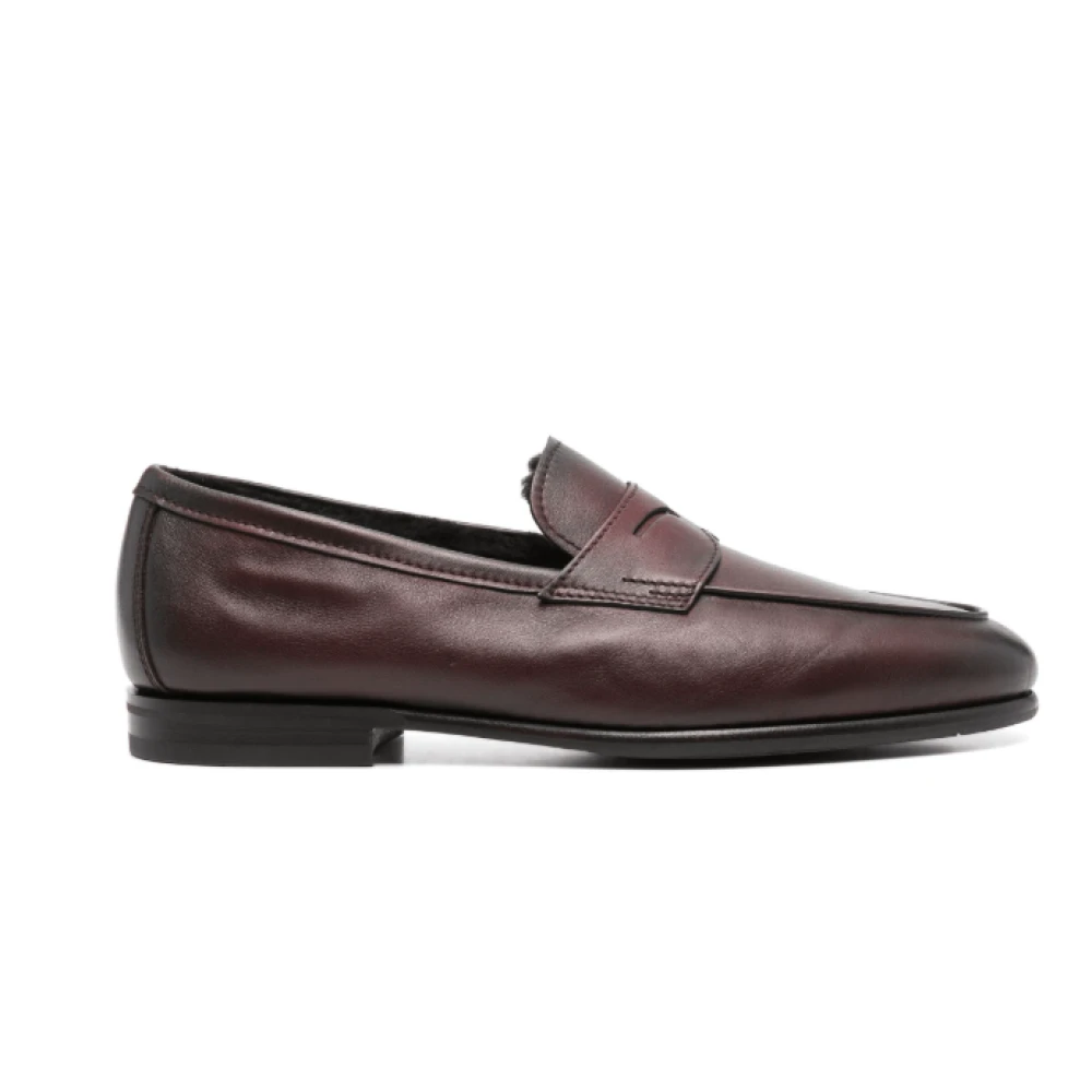 Santoni Bruna Penny Slot Shearling Loafers Brown, Herr