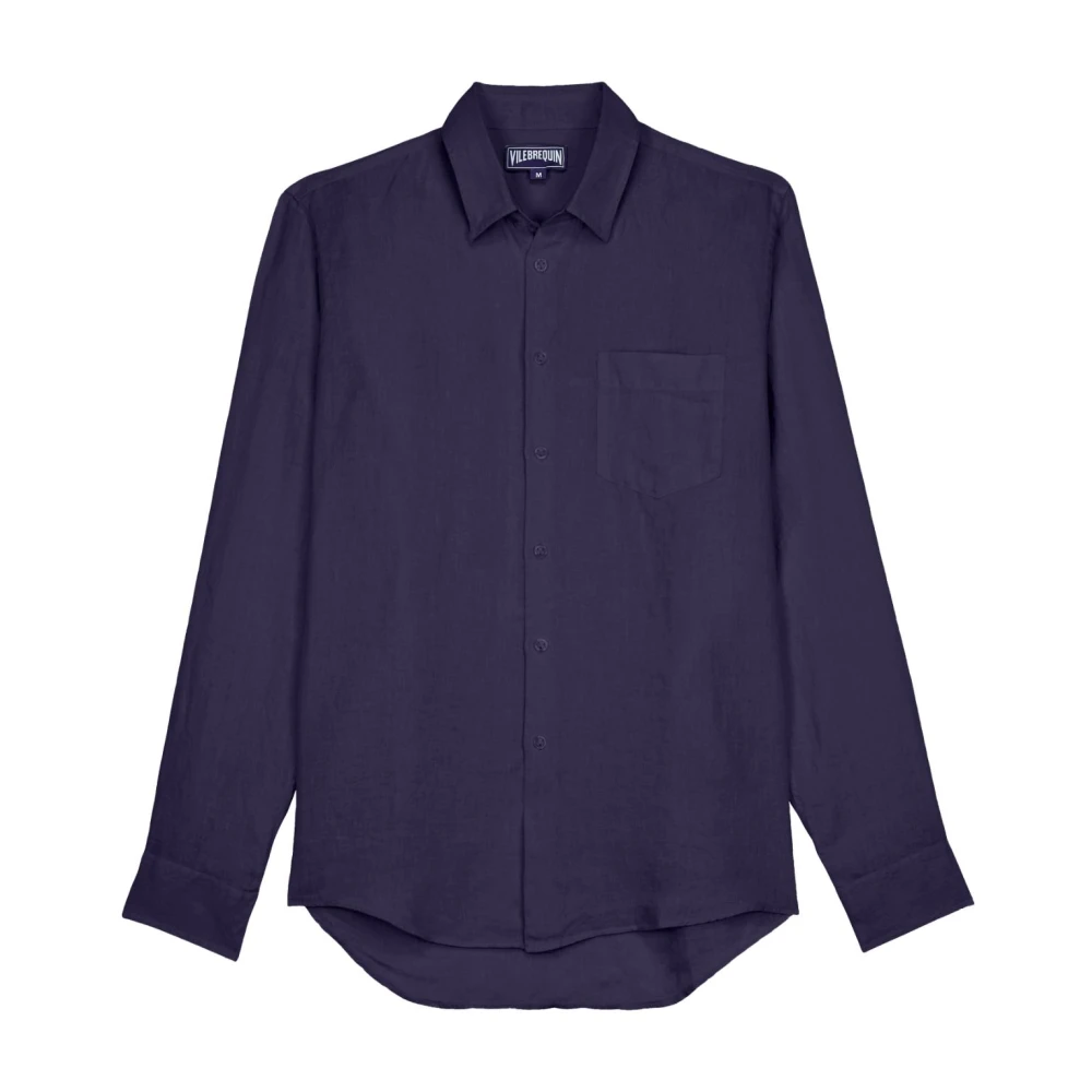 Vilebrequin Blue Casual Shirts, Male, M, Linen Shirt Solid