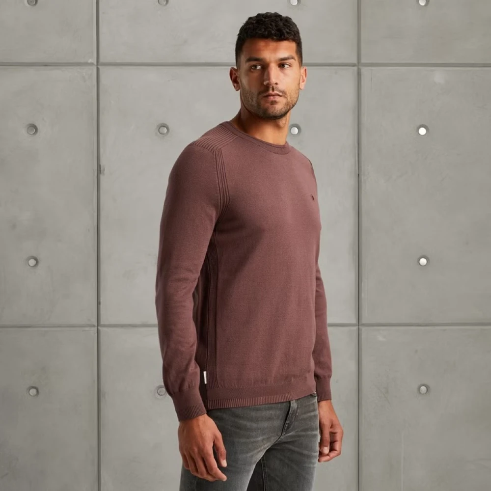 Cast Iron Katoen Stretch Crewneck Sweater Brown Heren