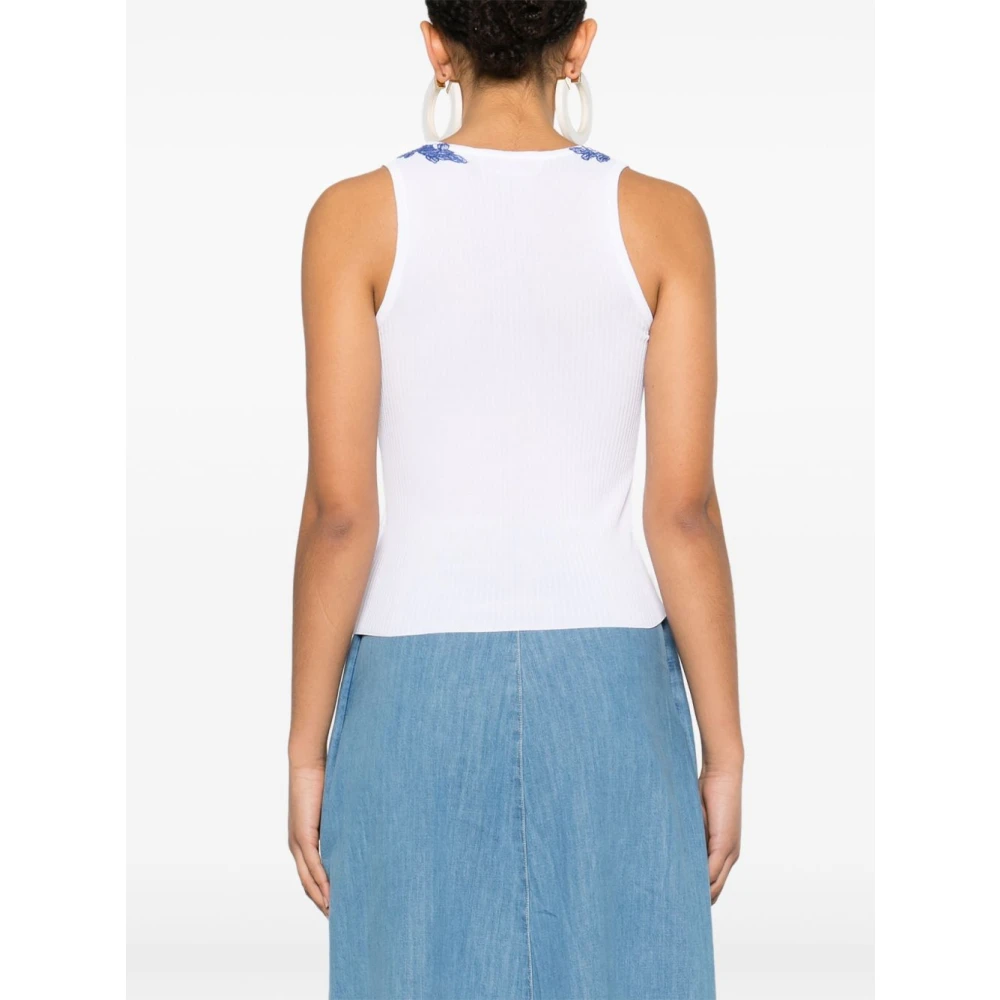 Ermanno Scervino Witte Mouwloze Top met Geribbelde Details White Dames
